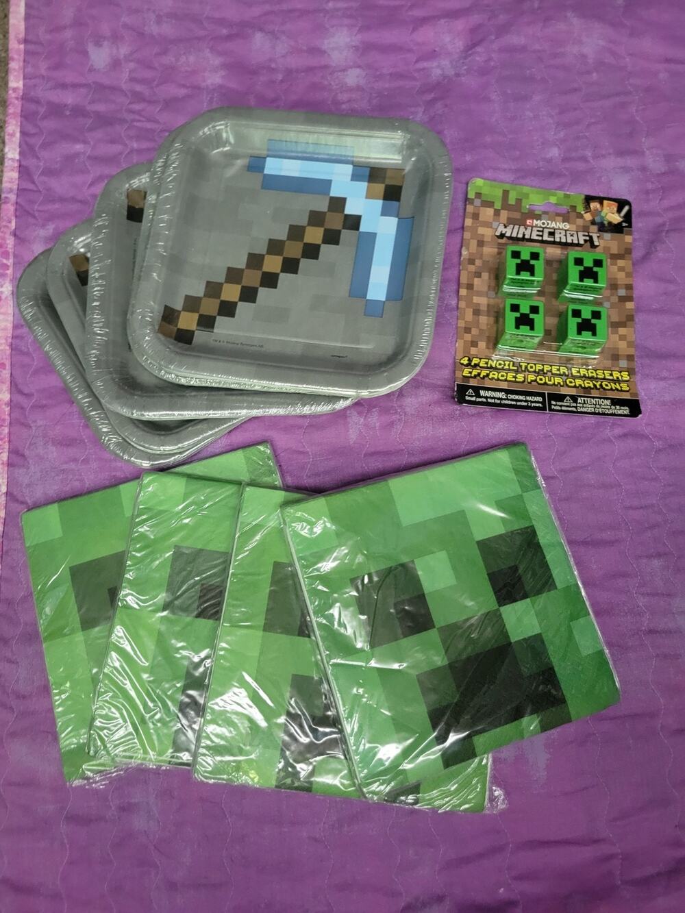 Minecraft Party Supplies Lot Unique 5 Pks Sq Plates 8ct & 4 Pk Napkins 16ct New
